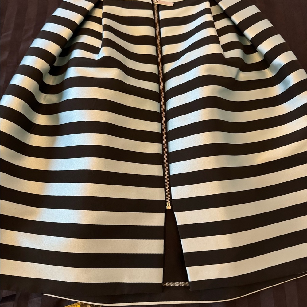 Topshop Black and White Striped A-Line Skirt with Front Zip